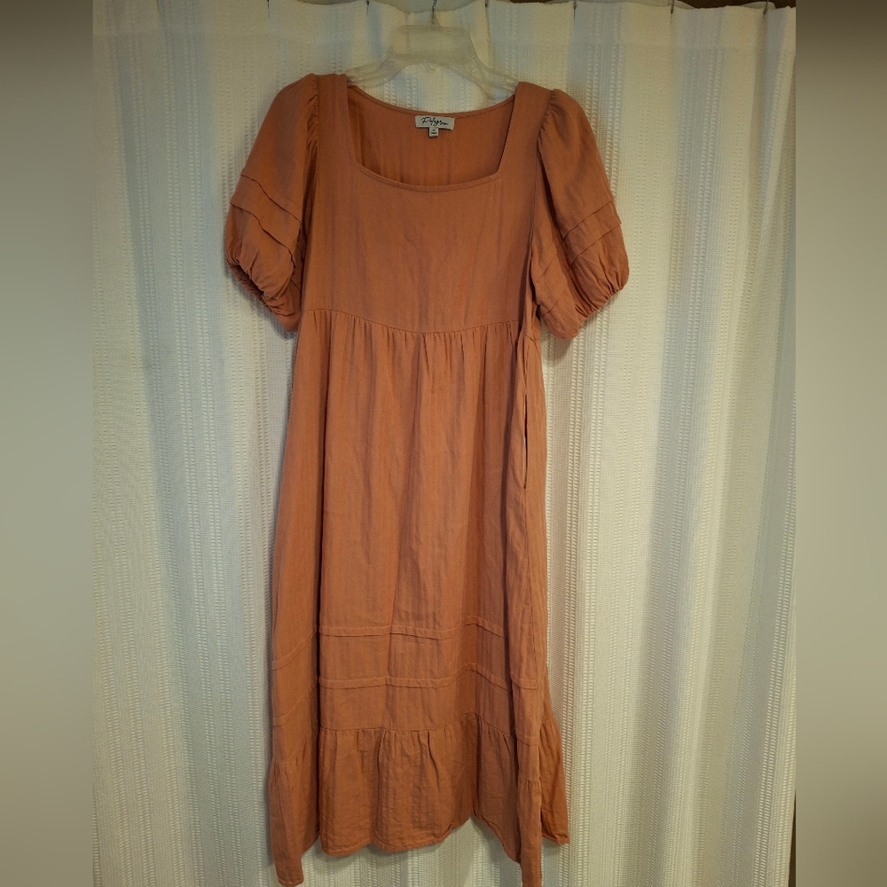 Elan Orange Brown Ruffled Puff Sleeve Maxi Sundress
